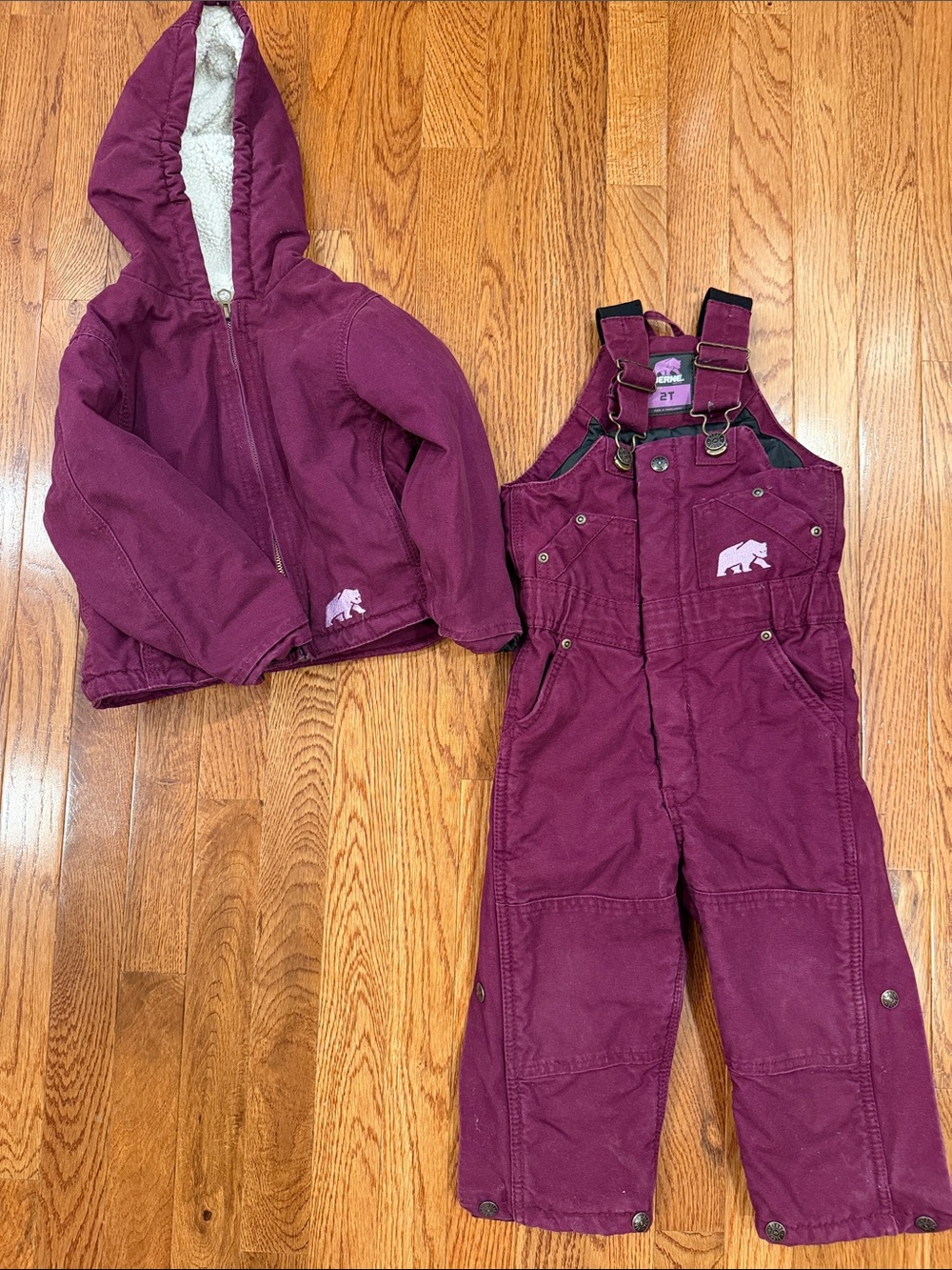 Berne Plum Hooded Jacket & Bib Overalls Set 2T